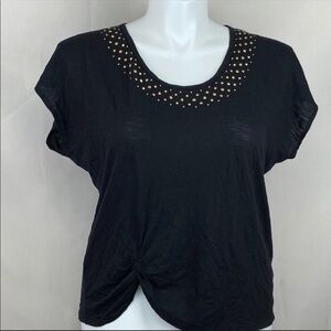 Chaus Career Top Embellished Collar Burnout Black Tee